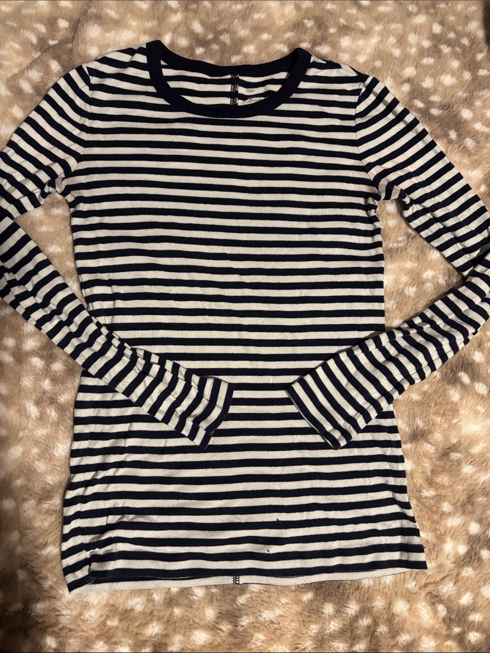 Striped Long Sleeve Crewneck Top - Navy Blue & White